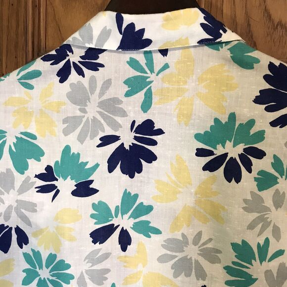 Alfred Dunner Linen Women's 10 Multi-Color Floral Blouse Short Sleeve Button-Up - Picture 10 of 10